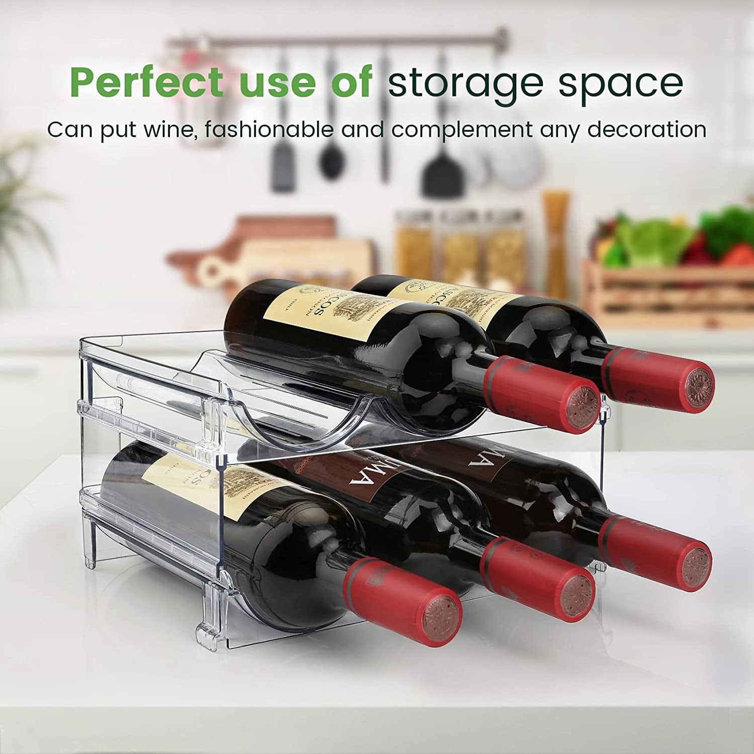 Stackable Water Bottle Organizer - 2 Pack Cabinet Storage Rack for Neat and Easy Access