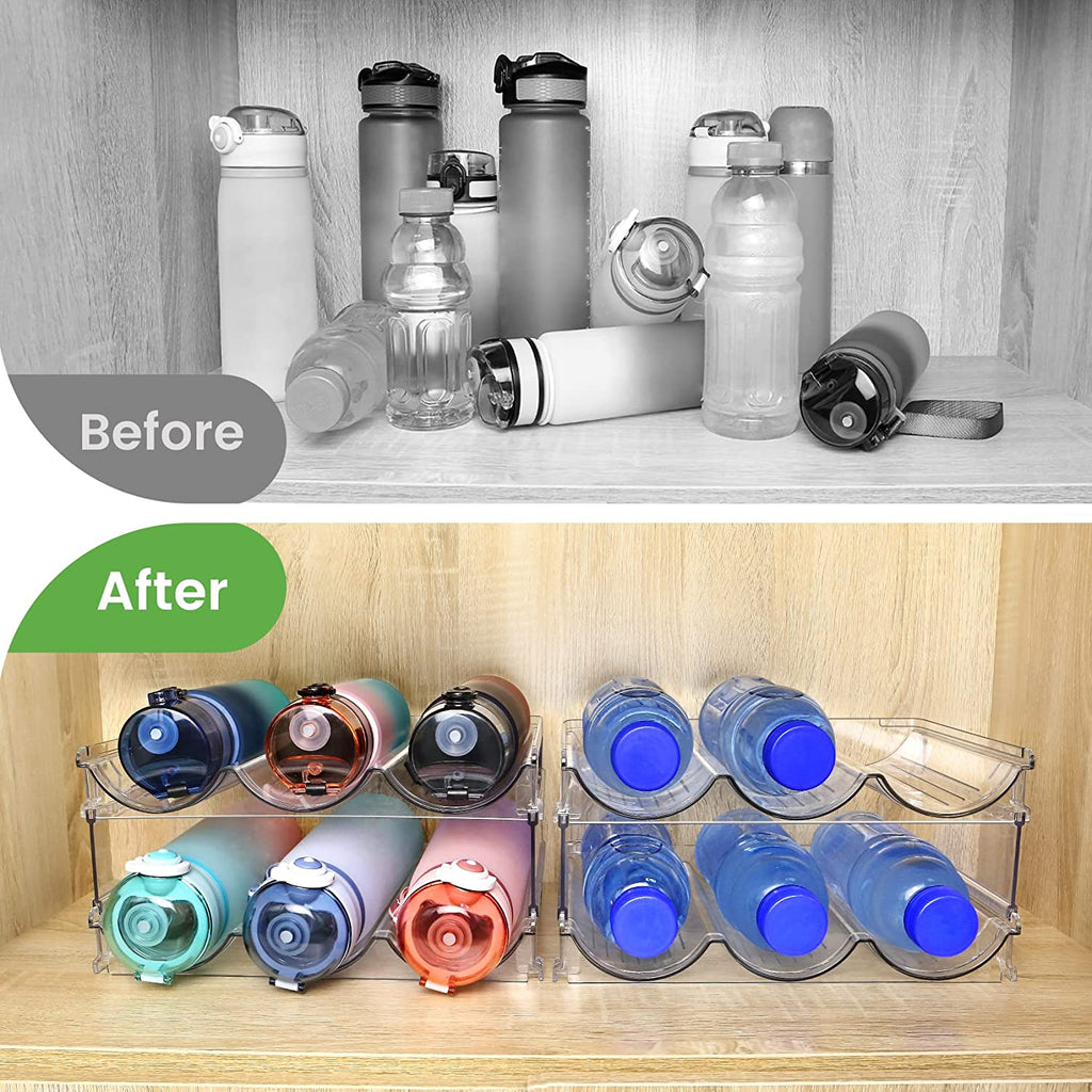 Stackable Water Bottle Organizer - 2 Pack Cabinet Storage Rack for Neat and Easy Access