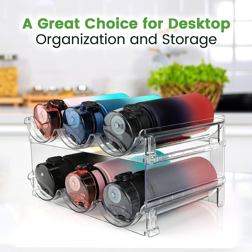 Stackable Water Bottle Organizer - 2 Pack Cabinet Storage Rack for Neat and Easy Access