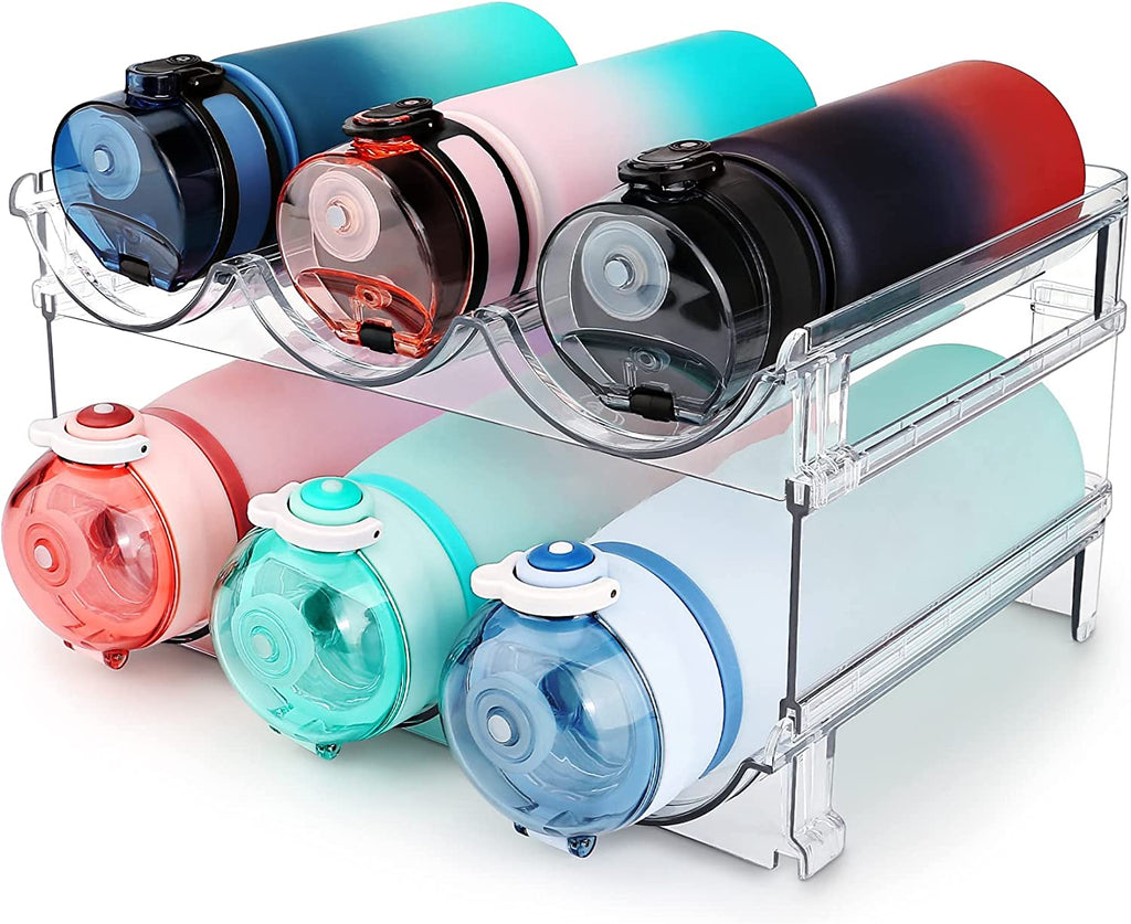 Stackable Water Bottle Organizer - 2 Pack Cabinet Storage Rack for Neat and Easy Access