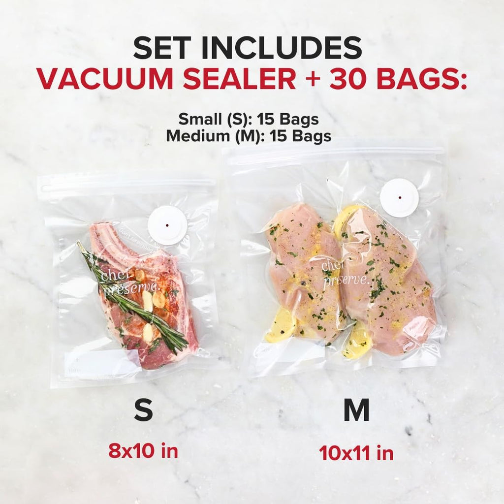 Compact Vacuum Sealer for Food +30 Reusable Bags for Vacuum