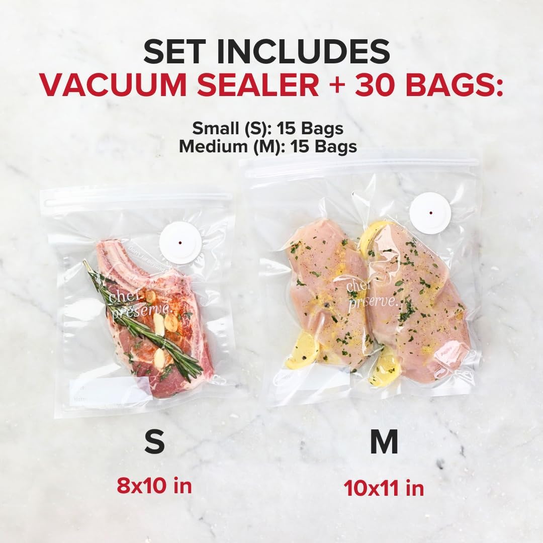 Compact Vacuum Sealer for Food +30 Reusable Bags for Vacuum