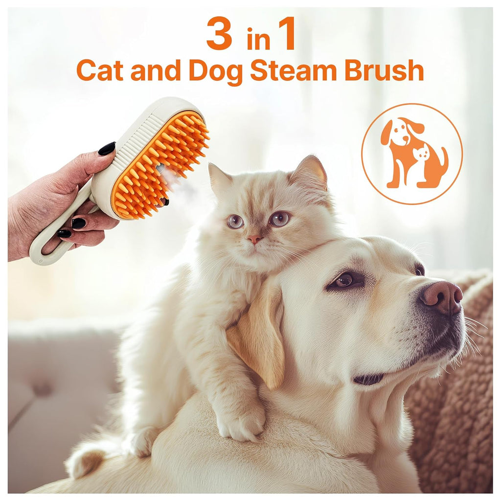 4 in 1 Cat Steam Brush, Steam Brush for Dogs, Rabbits., Pet Spray Comb for Shedding and Grooming, Gentle Technology, Easy-To-Clean, Massage, Grooming Washable, Useful for Shedding