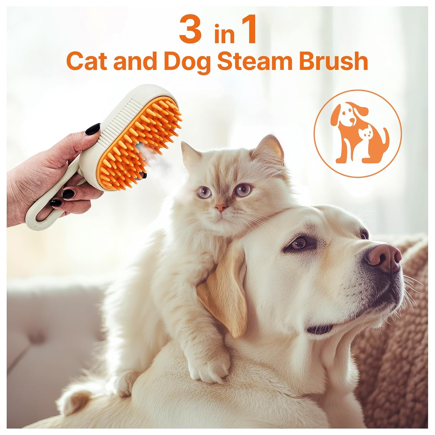 4 in 1 Cat Steam Brush, Steam Brush for Dogs, Rabbits., Pet Spray Comb for Shedding and Grooming, Gentle Technology, Easy-To-Clean, Massage, Grooming Washable, Useful for Shedding